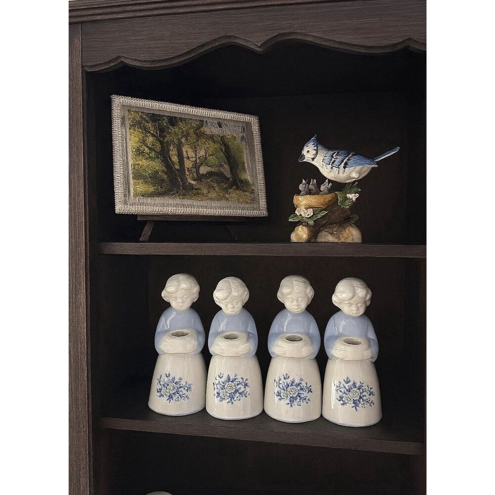 Set of 4 Ceramic Blue & White Woman Figurine Candle Holders – Floral Design